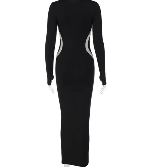 Contrast Silhouette Maxi Dress – Long Sleeve, Round Neck | Chicgenes - Picture 4 of 7